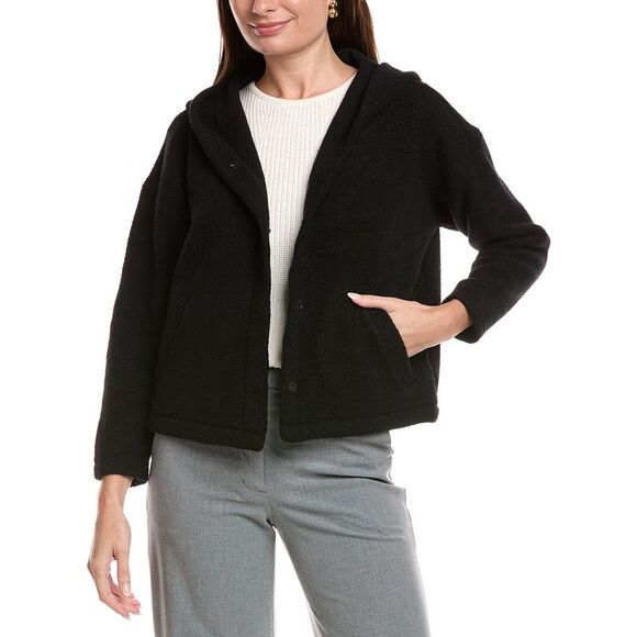 Eileen Fisher WomensPetite Boxy Wool-Blend Jacket Black
